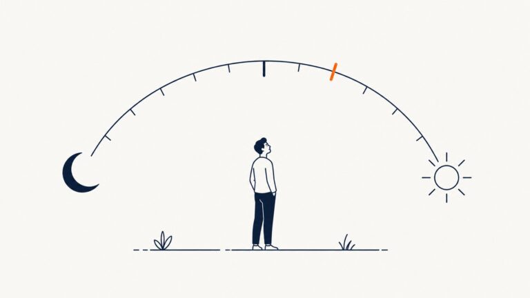 Illustration of a body-clock dial with a sun and moon at opposite ends.